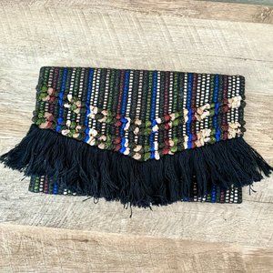 Embroidered Taj Fringe Clutch (NWOT)